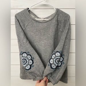 Loft Gray and Blue Embroidered Balloon Sleeve Sweatshirt size Small